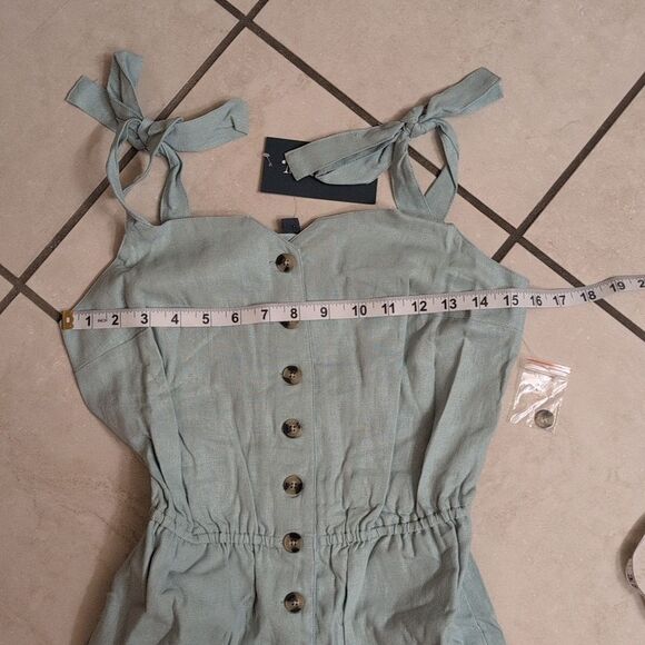 NWT ModCloth Every Waking Momentum Jumpsuit Linen blend light bluegreen size S - Picture 3 of 10